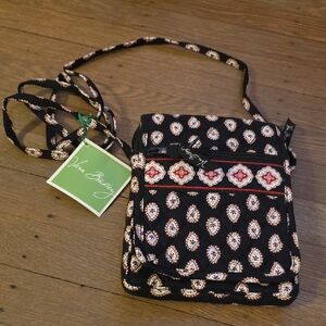 Vera Bradley Cotton Mini Hipster Crossbody Bag Classic Black Pattern NEW